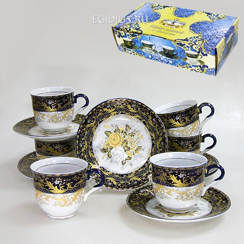Набор чайный 12 пр. узор на кобальте 220 мл цв.уп. 900-415 фото 1 &mdash; Egidius.ru