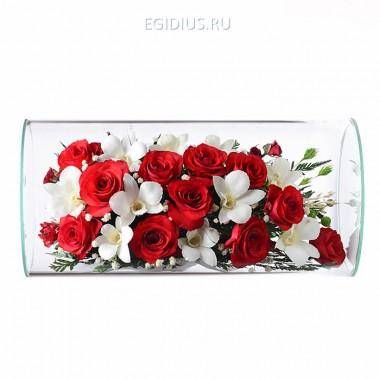 Цветы в стекле: Композиция из роз и орхидей 200-083 — Egidius.ru