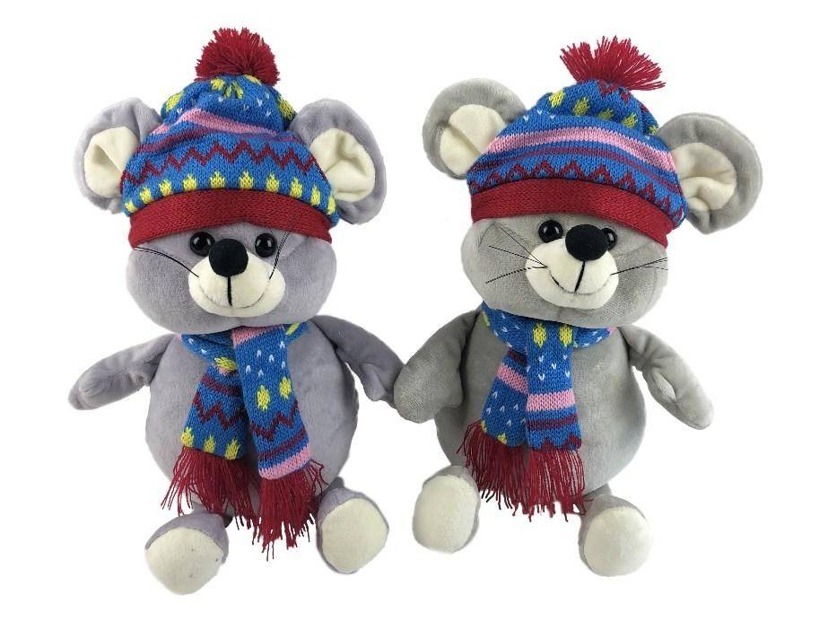 Мягкая игрушка Мышка в шапке и шарфе 26 см символ года 2020 2-1-052 фото 1 &mdash; Egidius.ru