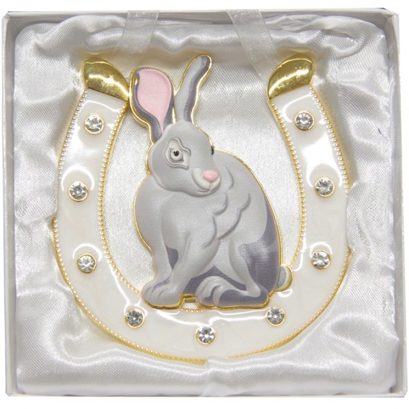 Декоративная подкова "Кролик" подвесная с эмалью и стразами, 10*0,9*10,3см, символ года 2023, кролик/кот 3-2-161 фото 1 — Egidius.ru