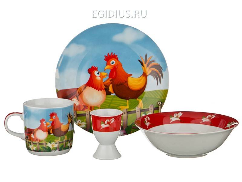 Наборы посуды на 1 персону 4пр.:миска,тарелка,кружка 200 мл.,подставка под яйцо  330-955 фото 1 — Egidius.ru