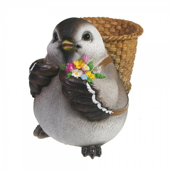 Кашпо садовое "Воробей с корзинкой на спине" L16W12H15 81-6787 фото 1 — Egidius.ru