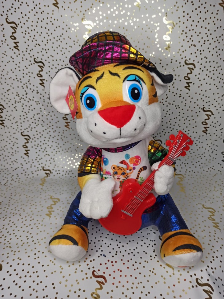 Мягкая поющая и танцующая игрушка тигр с гитарой 30 см 4 песни 280-907 фото 1 — Egidius.ru
