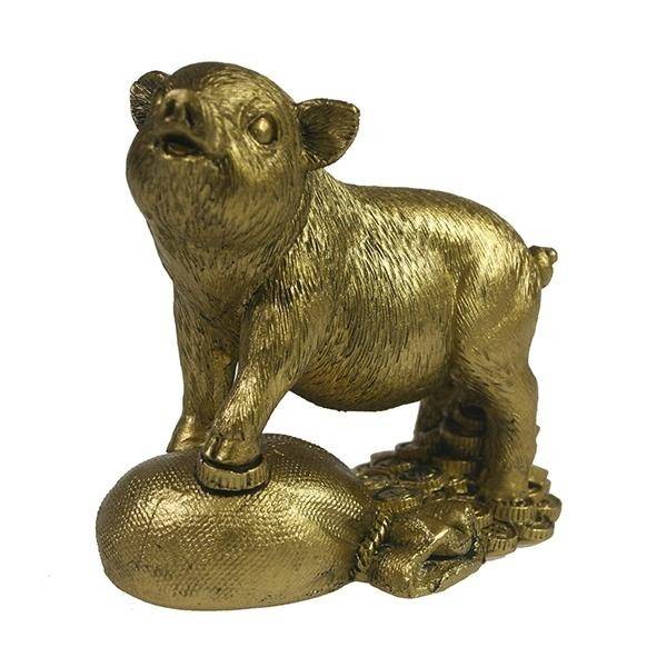 Фигура декоративная "Пиг на мешке"(золото)L8W4.5H7.5 82-0434 фото 1 — Egidius.ru
