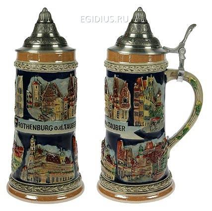 Пивная кружка коллекционная с крышкой Ротенбург-на-Таубере 21 см 850 мл 111-157 фото 1 &mdash; Egidius.ru