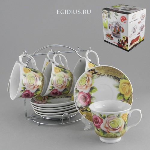 Набор чайный на метал.под. 12 пр. кофе и розы 200 мл цв.уп. 900-295 фото 1 — Egidius.ru