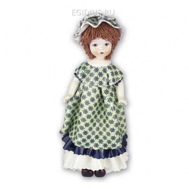00009 Кукла стоящая, в зелёно-синем платье h 23 см 705-176 фото 1 — Egidius.ru