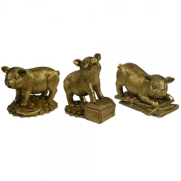 Фигурка декоративная "Пиг на деньгах", L9.5W4.5H10, 3в. 82-0435 фото 1 — Egidius.ru