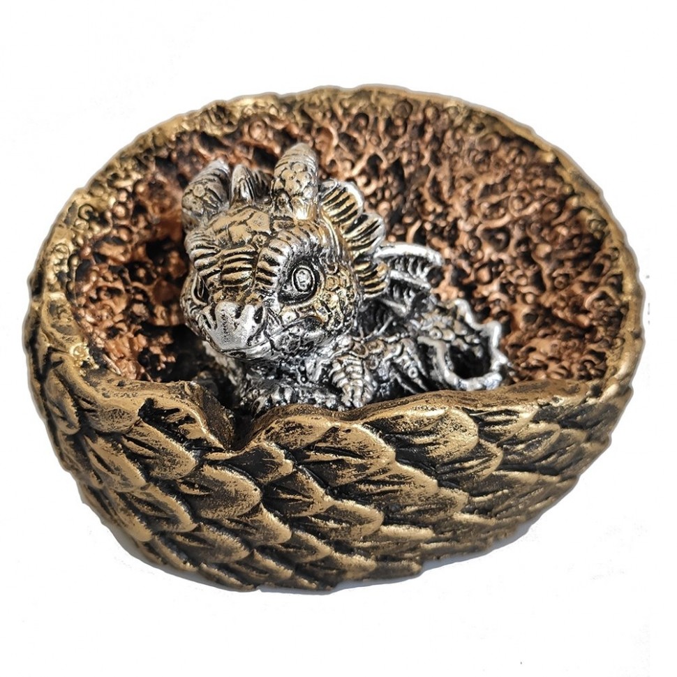 Копилка "Дракон в яйце" (золото+серебро) 10*10*11,5см, символ года 2024 81-3228 фото 1 — Egidius.ru