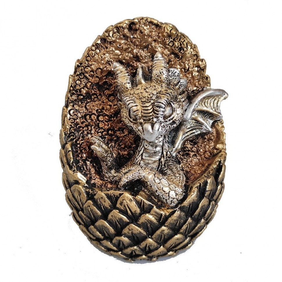 Копилка "Дракон в яйце" (золото+серебро) 10,5*9*9см, символ года 2024 81-3229 фото 1 — Egidius.ru