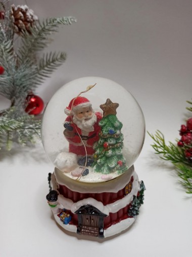 Шар Новогодний, музыкальный с подсветкой на батарейках дед мороз, у елки H12 W8 3-1-254 — Egidius.ru