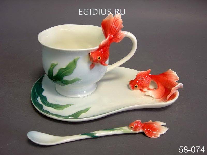 Чайный набор 2пр."золотая рыбка" с ложками 200 мл 300-313 фото 1 — Egidius.ru