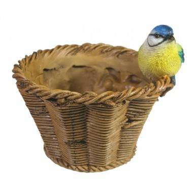 Кашпо декоротивное &quot;Синичка на плетеной корзинке&quot; L17W17H17 81-6793 — Egidius.ru