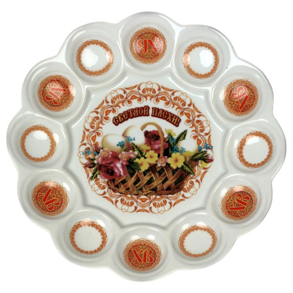 Тарелка пасхальная для 12-ти яиц, L25 W25 H3,5 см 84-0801 фото 1 — Egidius.ru