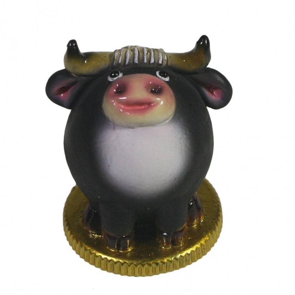 Фигура декоративная Бычок на монетке (черный) L4,5W4,5H5,5 82-1782 фото 1 — Egidius.ru