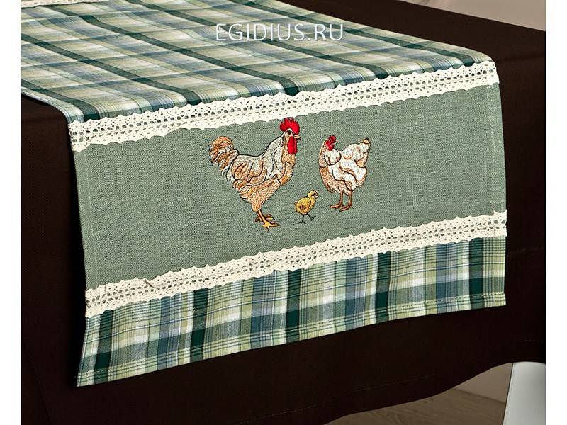 Дорожка на стол 40*85 см "петушок-пастэль"  лен/хлопок 50/50%,зеленый 330-839 фото 1 — Egidius.ru