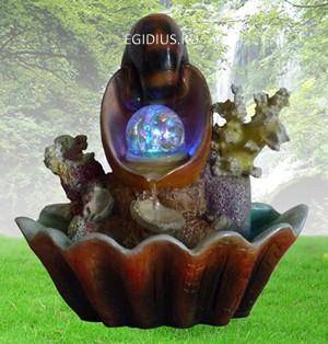 Фонтан с помпой    "Ракушка-улитка с шариком в чаше с кораллами и подсветкой" 10-0435 фото 1 &mdash; Egidius.ru