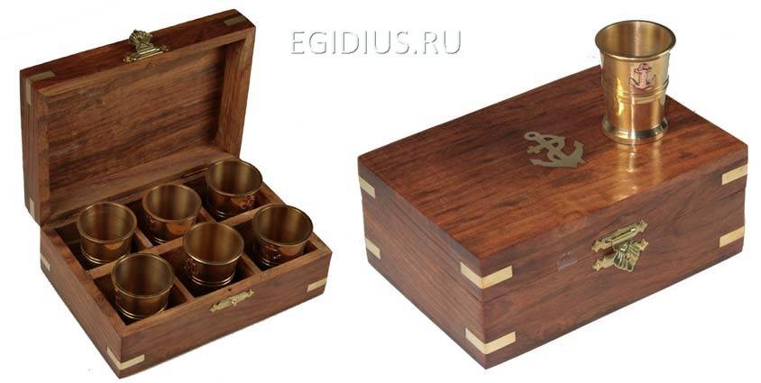 Набор сувенирный для коньяка Якорь в дерев. футляре 16*11*6см  104-125 фото 1 — Egidius.ru