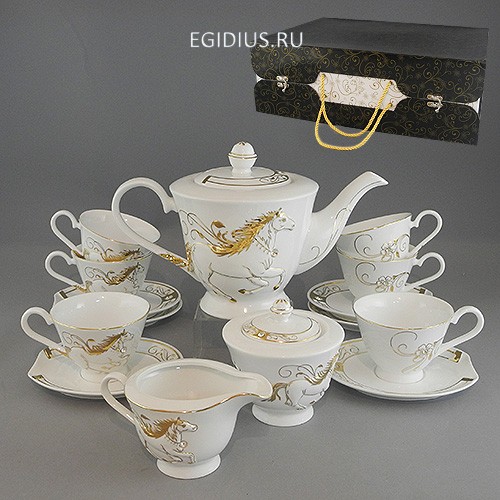 Набор чайный 15 пр. со стразами ЗОЛОТАЯ ЛОШАДЬ 1800мл/220мл под.уп. 910-001 фото 1 &mdash; Egidius.ru