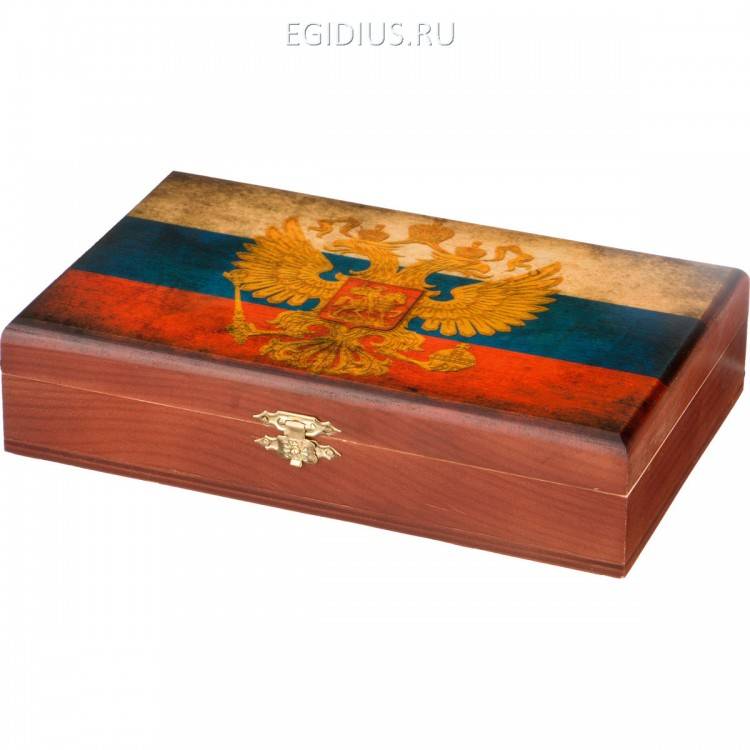 Домино  в шкатулке "россия" 21*13*5 см. дерево, латунь, пластик 323-401